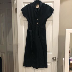 Anthropologie Jumpsuit black cotton button down with belt.